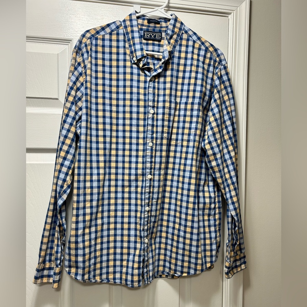 Hawker Rye XL Blue and Yellow Checkered Men's Oxford Shirt